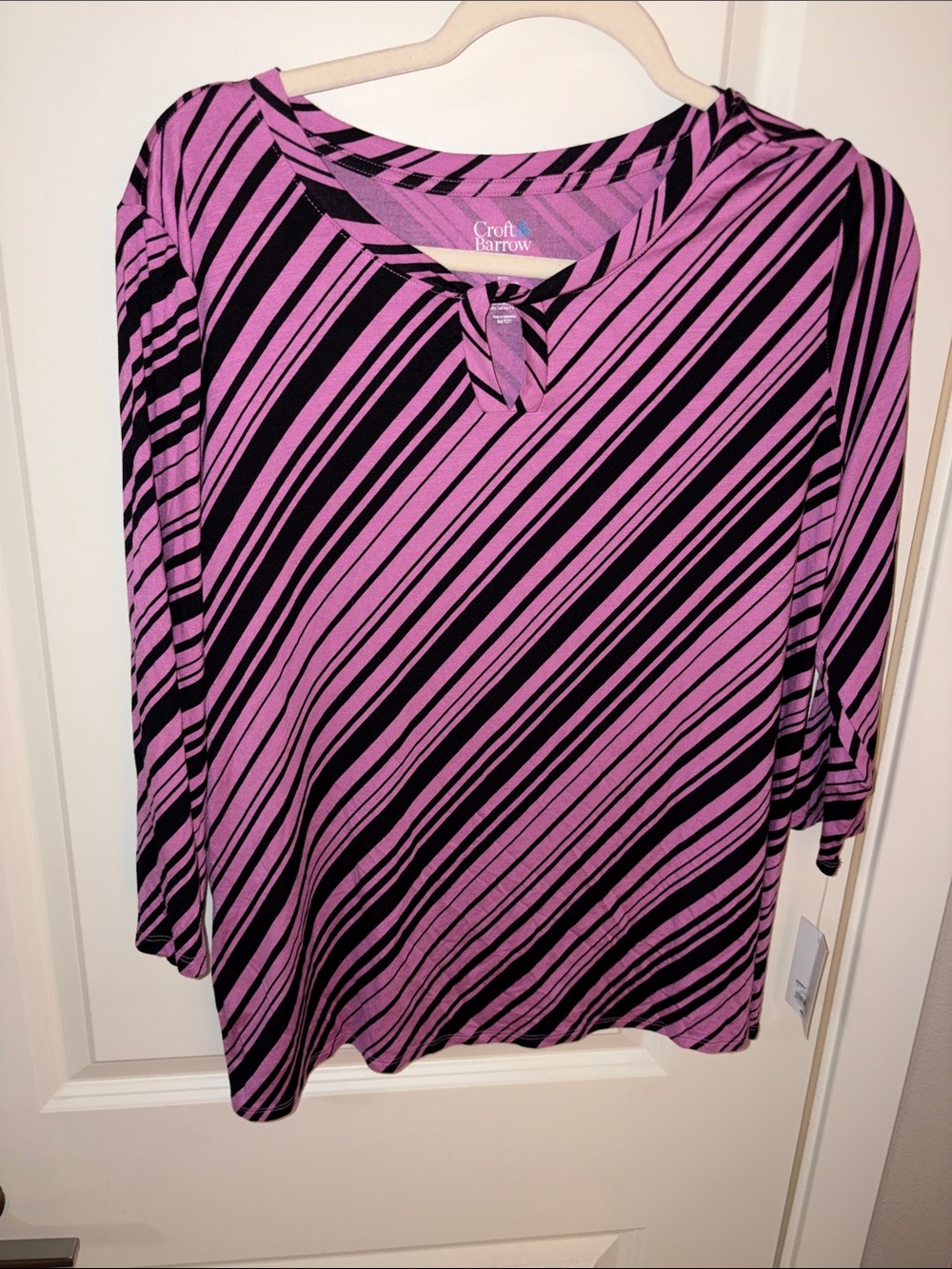 croft & barrow Purple and Black Diagonal-Stripe Long Sleeve Top